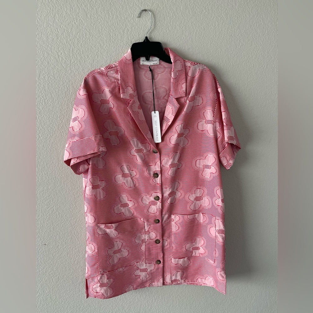 Red Daisy Mini Shirt Dress - size medium